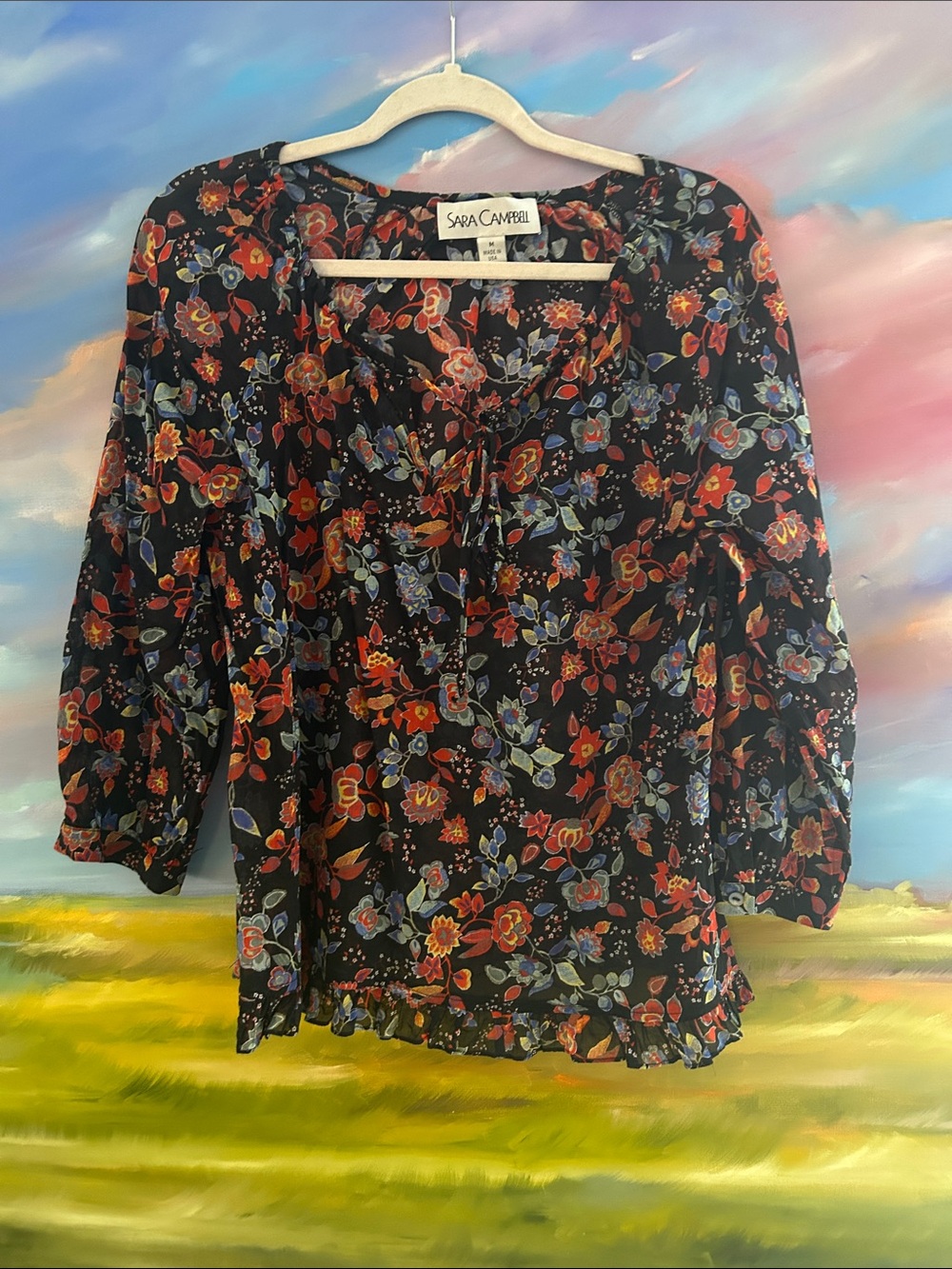 Sara Campbell Black Floral Tie-Front Blouse